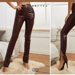 Slit Hem PU Leather Skinny Pants